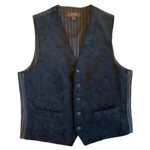 Tasso Elba Men's Whimsy Goth Paisley Black Velour Button Cotton Career Vest Med